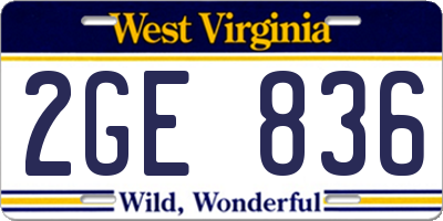 WV license plate 2GE836