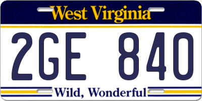 WV license plate 2GE840