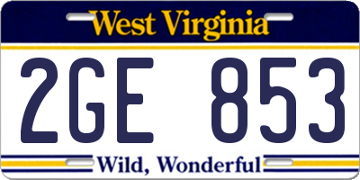 WV license plate 2GE853