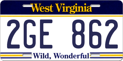 WV license plate 2GE862