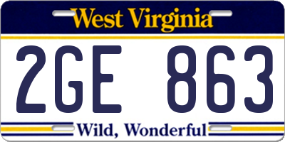 WV license plate 2GE863