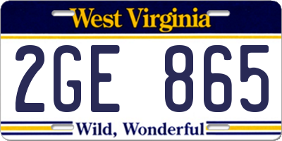 WV license plate 2GE865