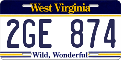 WV license plate 2GE874