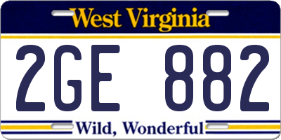WV license plate 2GE882