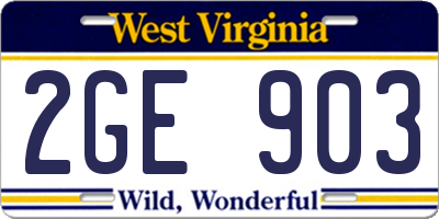 WV license plate 2GE903