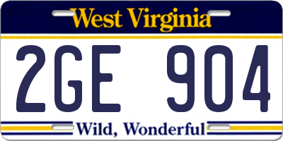 WV license plate 2GE904