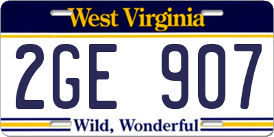 WV license plate 2GE907