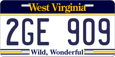 WV license plate 2GE909
