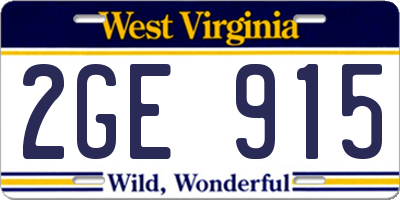 WV license plate 2GE915