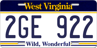 WV license plate 2GE922