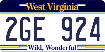 WV license plate 2GE924