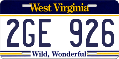 WV license plate 2GE926
