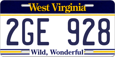 WV license plate 2GE928