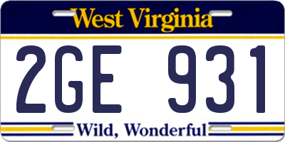 WV license plate 2GE931