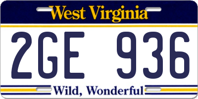 WV license plate 2GE936