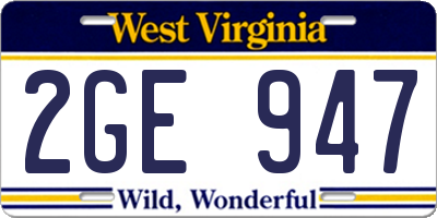 WV license plate 2GE947