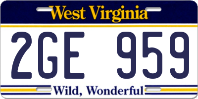 WV license plate 2GE959