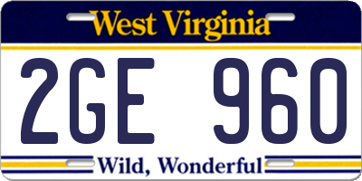 WV license plate 2GE960