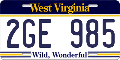 WV license plate 2GE985