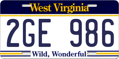 WV license plate 2GE986