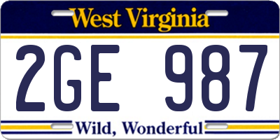 WV license plate 2GE987