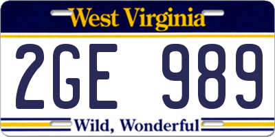 WV license plate 2GE989