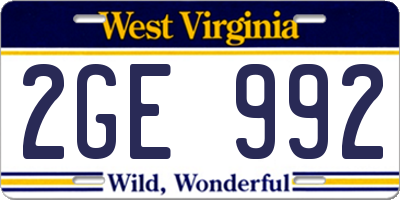 WV license plate 2GE992