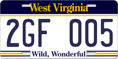 WV license plate 2GF005