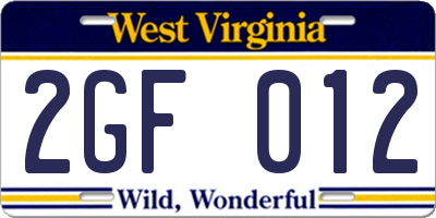WV license plate 2GF012