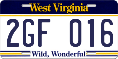 WV license plate 2GF016
