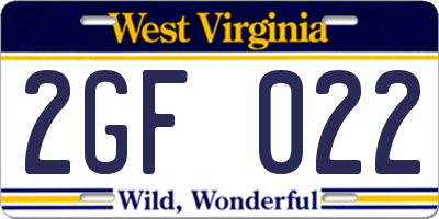 WV license plate 2GF022
