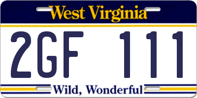 WV license plate 2GF111