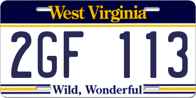 WV license plate 2GF113