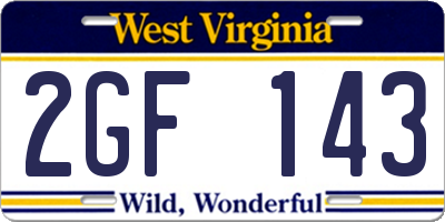 WV license plate 2GF143