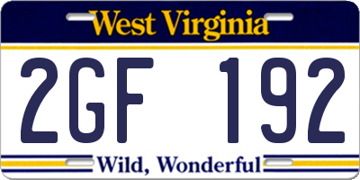 WV license plate 2GF192