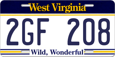 WV license plate 2GF208