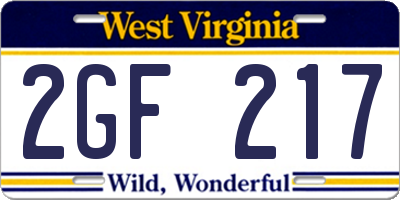 WV license plate 2GF217