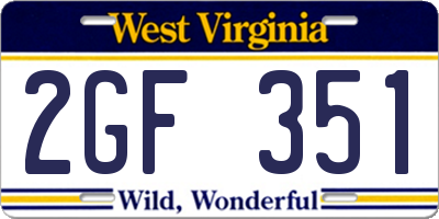 WV license plate 2GF351