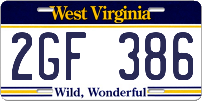 WV license plate 2GF386