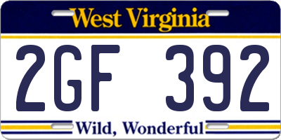WV license plate 2GF392