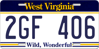 WV license plate 2GF406
