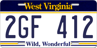 WV license plate 2GF412