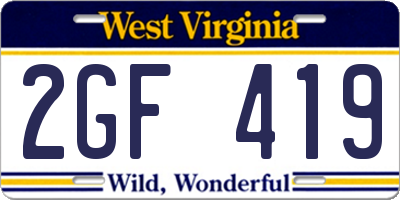 WV license plate 2GF419