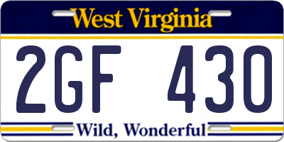 WV license plate 2GF430
