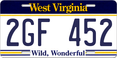 WV license plate 2GF452