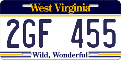 WV license plate 2GF455