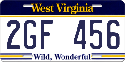 WV license plate 2GF456
