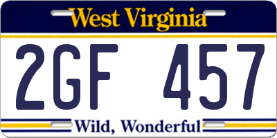 WV license plate 2GF457
