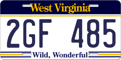WV license plate 2GF485