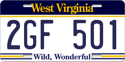 WV license plate 2GF501
